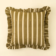 Load image into Gallery viewer, Block Print Stripe Ruffle Pillow, Olive