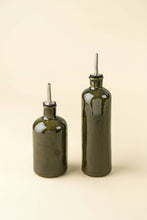 Load image into Gallery viewer, Stoneware Vinegar and Olive Oil Cruets, Deep Green