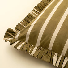 Load image into Gallery viewer, Block Print Stripe Ruffle Pillow, Olive