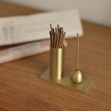 Load image into Gallery viewer, Cylinder &amp; Sphere Brass Incense Holder