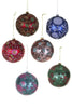 Set of six floral-patterned Christmas ornaments on a white background